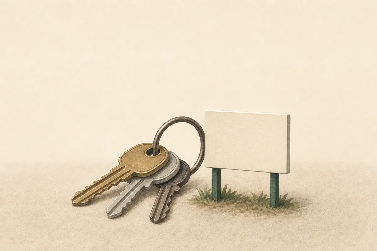 Illustration: house keys beside a small yard sign